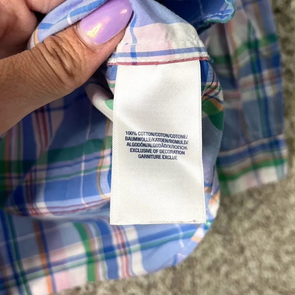 Ralph Lauren Shirt Boys 4 Light Blue, Green & Pink Plaid Long Sleeve Button Down